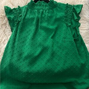 CeCe Vibrant Green Ruffled Cap Sleeve Top